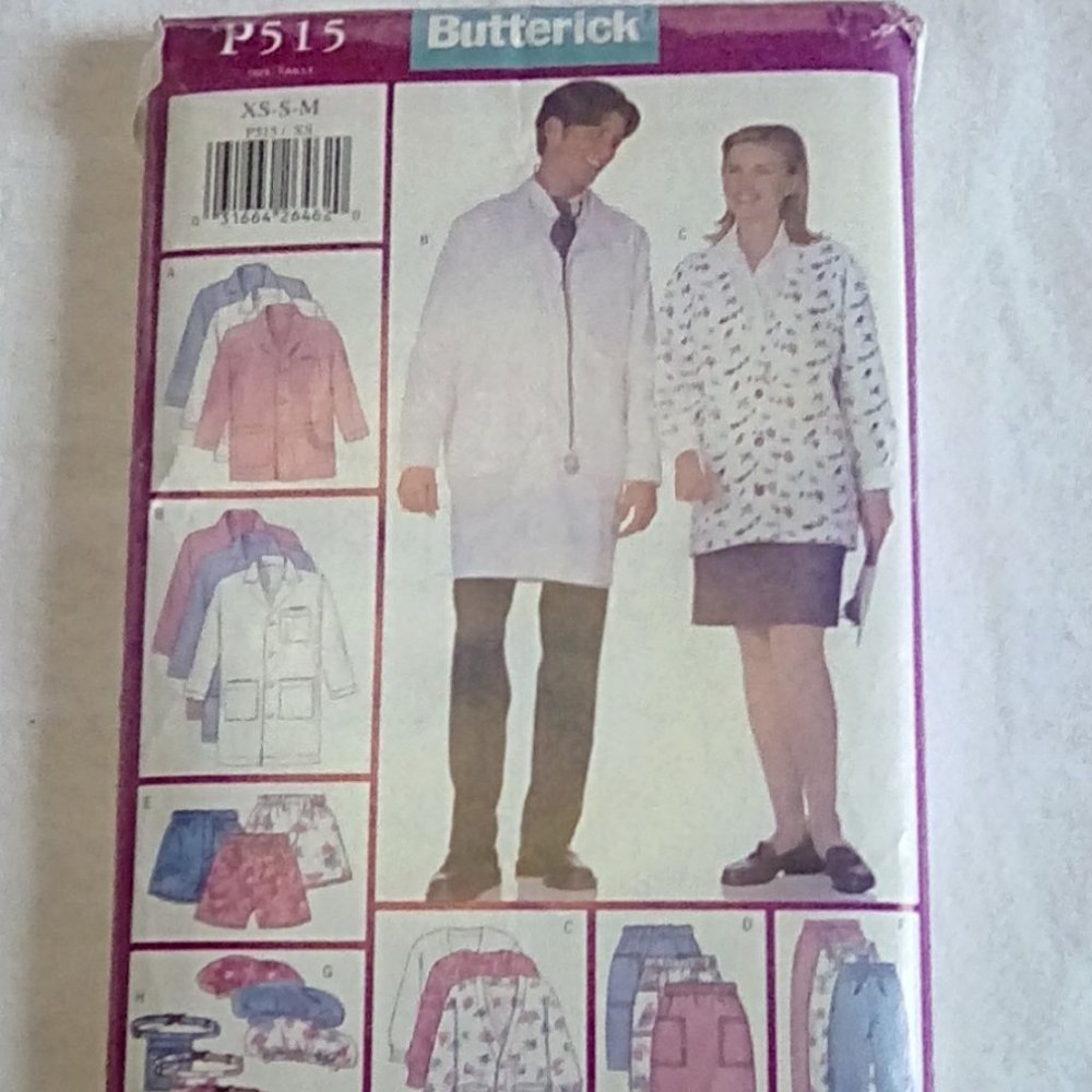 Vtg Butterick Very Easy Scrubs coat, jacket,  pant